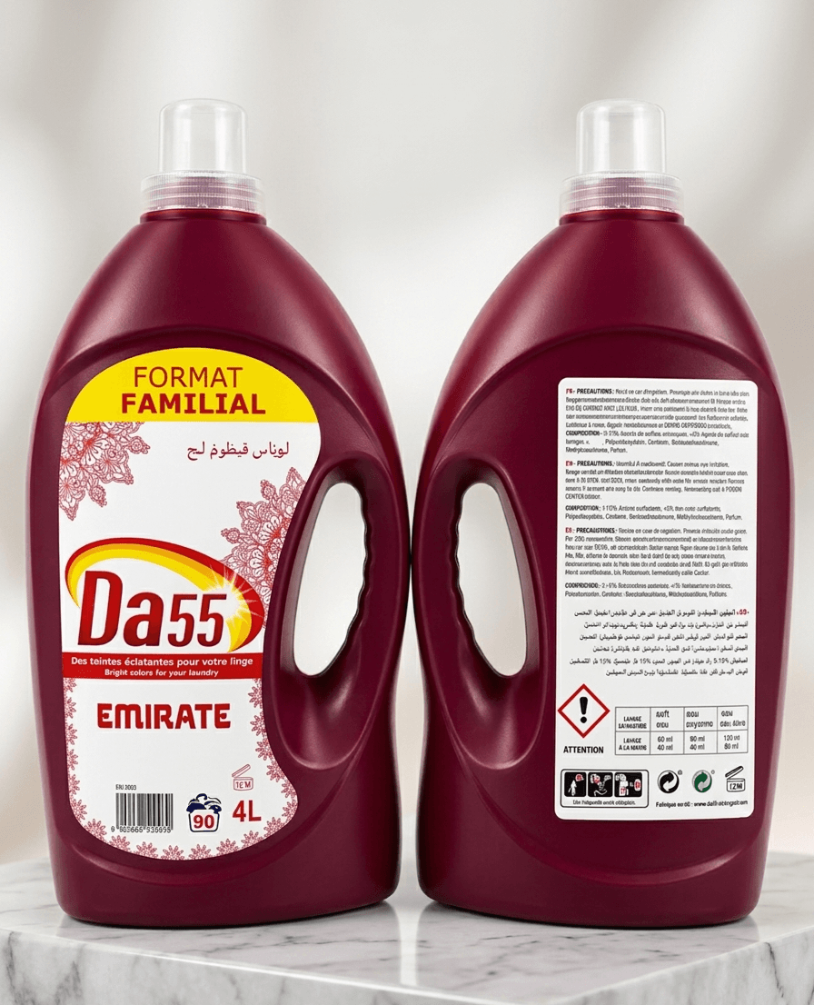 Lessive liquide 90 lavages Da55 Emirate format familial teintes éclatantes (4L)
