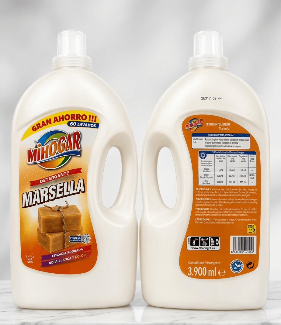 Lessive liquide 60 lavages savon de Marseille blanc et couleurs (3,9L)