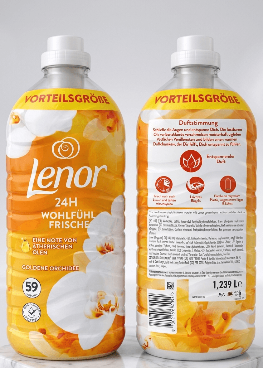 Lenor adoucissant liquide orchidée dorée fraîcheur agréable 59 lavages (1,239 L)